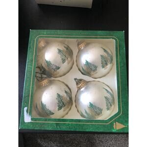 Christmas by Krebs Ornaments Stenciled White Trees Set of 4 in Box Vintage
